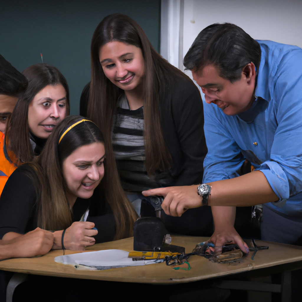 Docente trabajando con estudiantes en taller